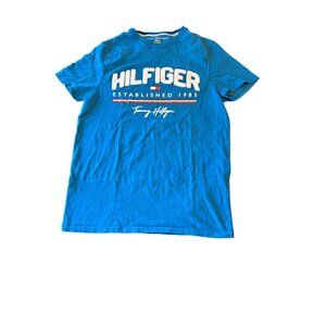 Tommy Hilfiger Mens XS Blue Graphic Tee "Hilfiger Established 1985" Cotton
